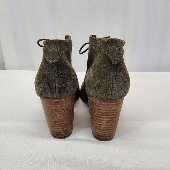 Toms LUNATA Women's Lace Up Booties Suede Olive Green Size 6.5 - Picture 5 of 12